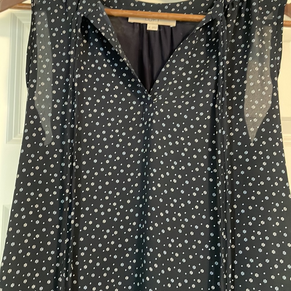 Loft Mixed Media Sleeveless Navy printed Blouse - Picture 3 of 4